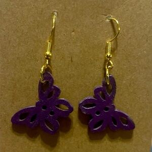 Purple Wooden Dandling Hypoallergenic Earrings